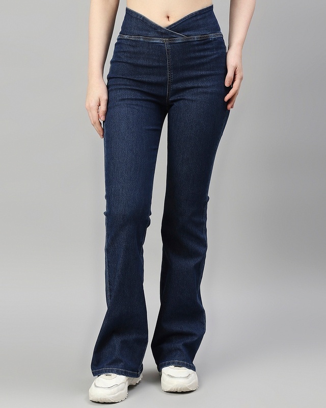 Shop Women's Dark Blue Flared Jeans-Front