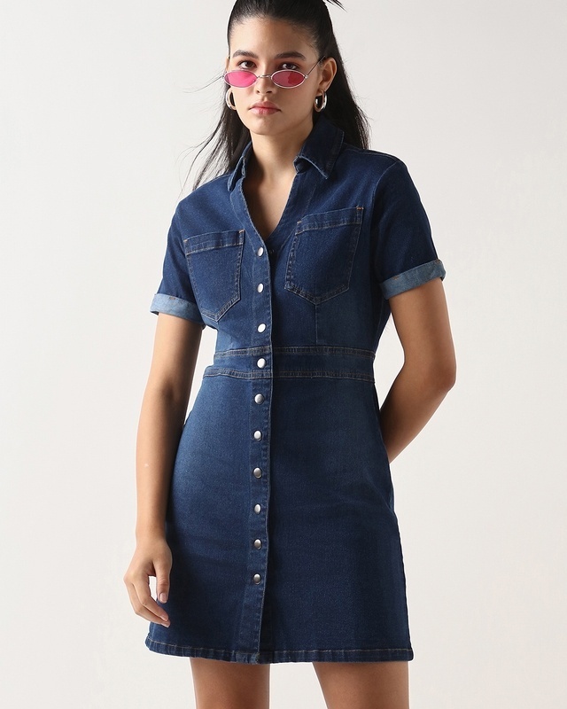 Shop Women's Dark Blue Shirt Dress-Front