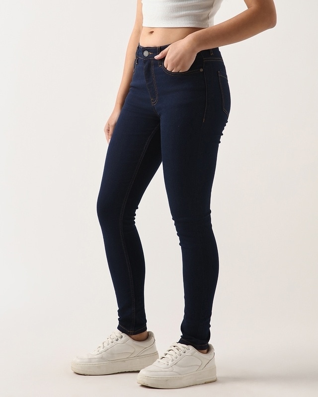 Shop Women's Dark Blue Skinny Fit Jeans-Front