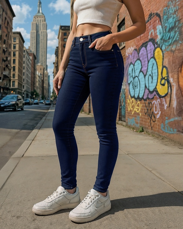 Shop Women's Dark Blue Skinny Fit Jeans-Front