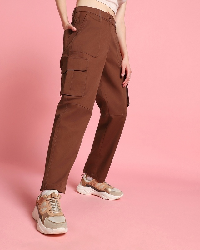 Shop Women's Brown Straight Cargo Pants-Front