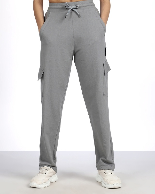 Women's Dark Grey Loose Comfort Fit Cargo Track Pants