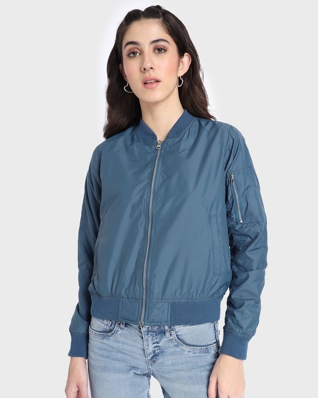 Shop Women's Blue Bomber Jacket-Front