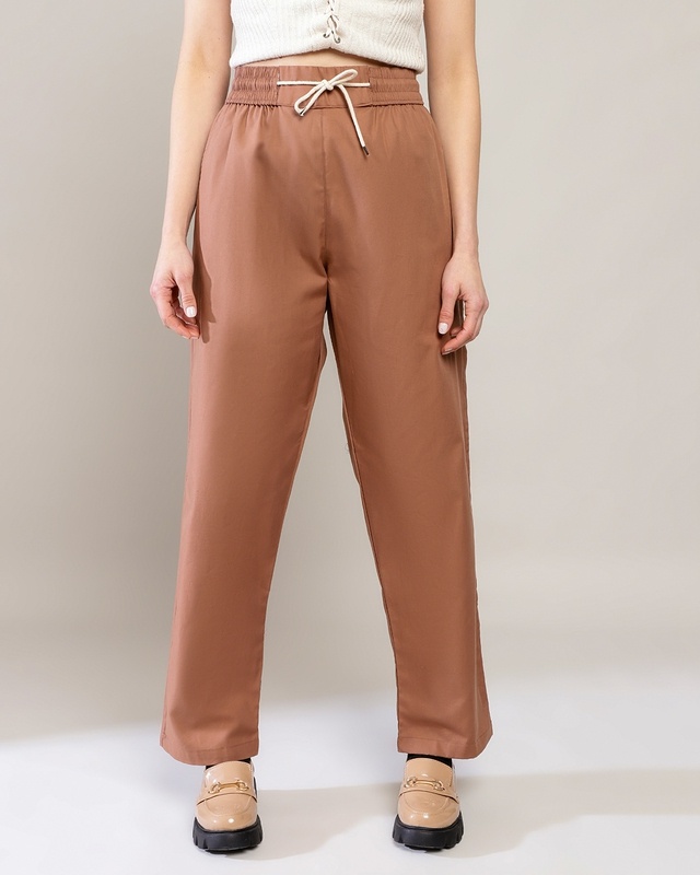 Women's Earth Brown Loose Comfort Fit Pants