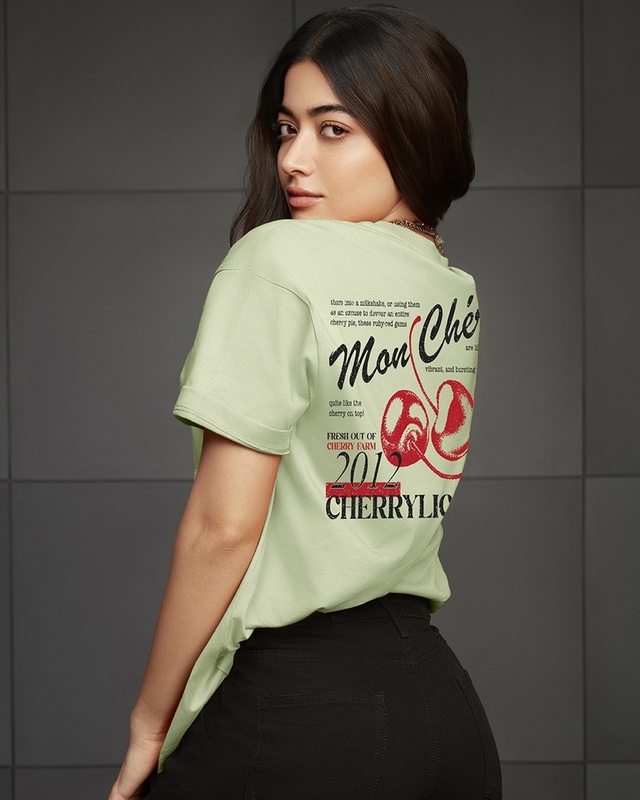 Shop Women's Fog Green Moncherie Graphic Printed Oversized T-shirt-Front