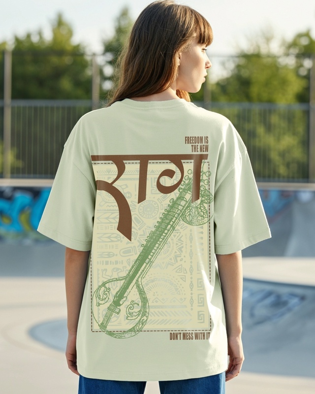 Shop Women's Fog Green Raag Graphic Printed Oversized T-shirt-Front