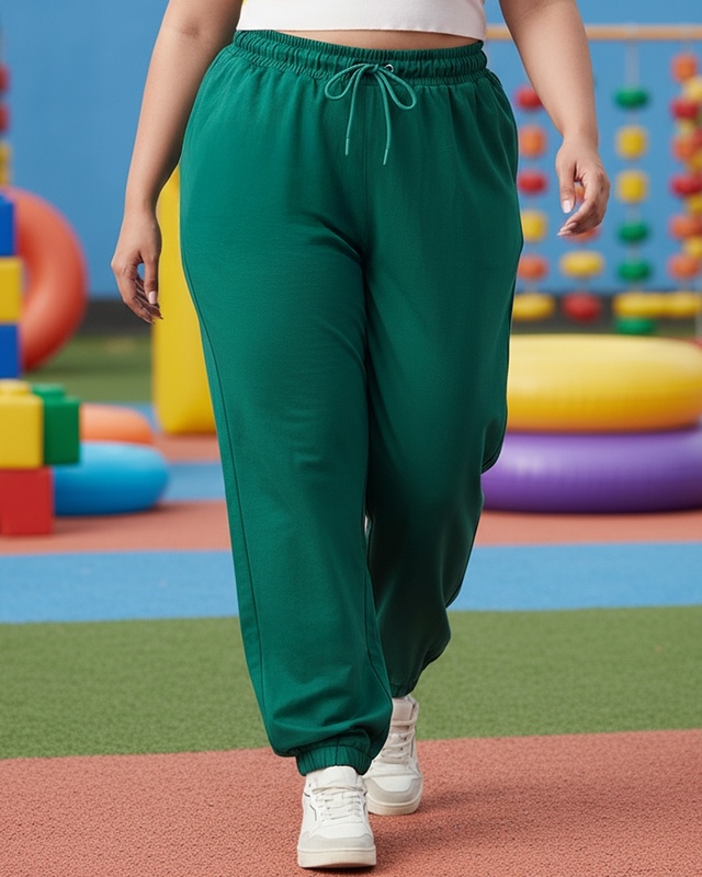 Shop Women's Forest Green Oversized Plus Size Cargo Joggers-Front