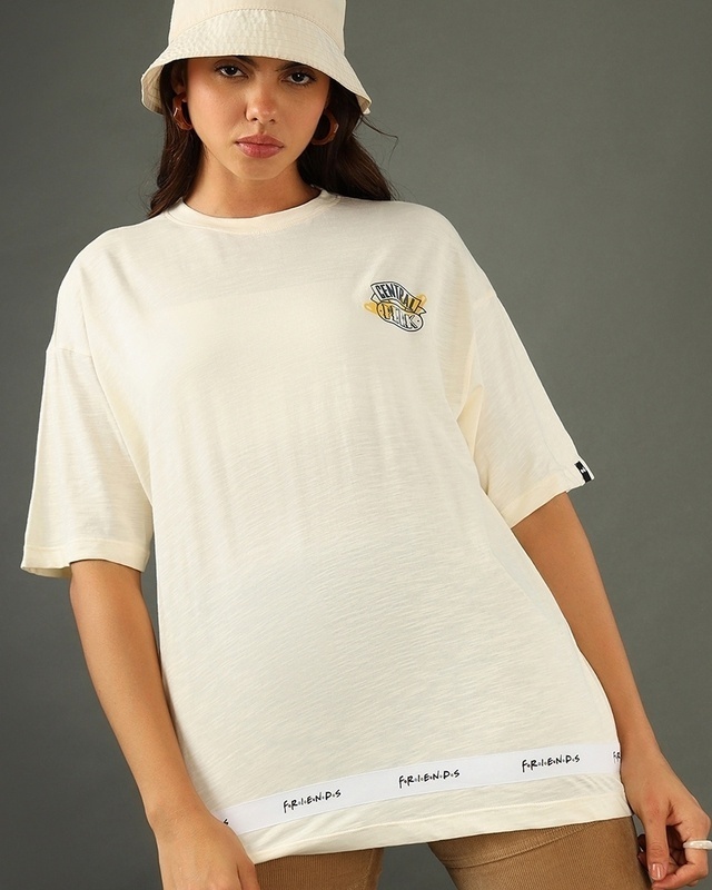 Shop Women's Gardenia Friends Tape Graphic Printed Oversized T-shirt-Front