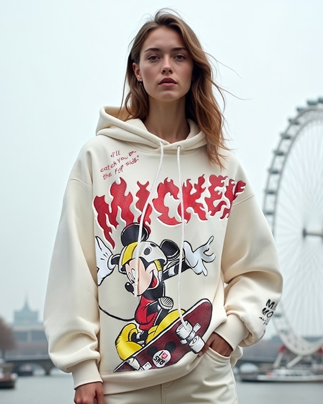 Shop Women's Gardenia Skater Mickey Graphic Printed Oversized Hoodies-Front