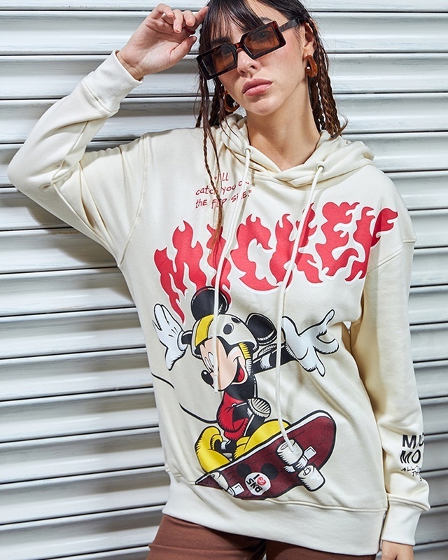 Shop Women's Gardenia Skater Mickey Graphic Printed Oversized Plus Size Hoodies-Front