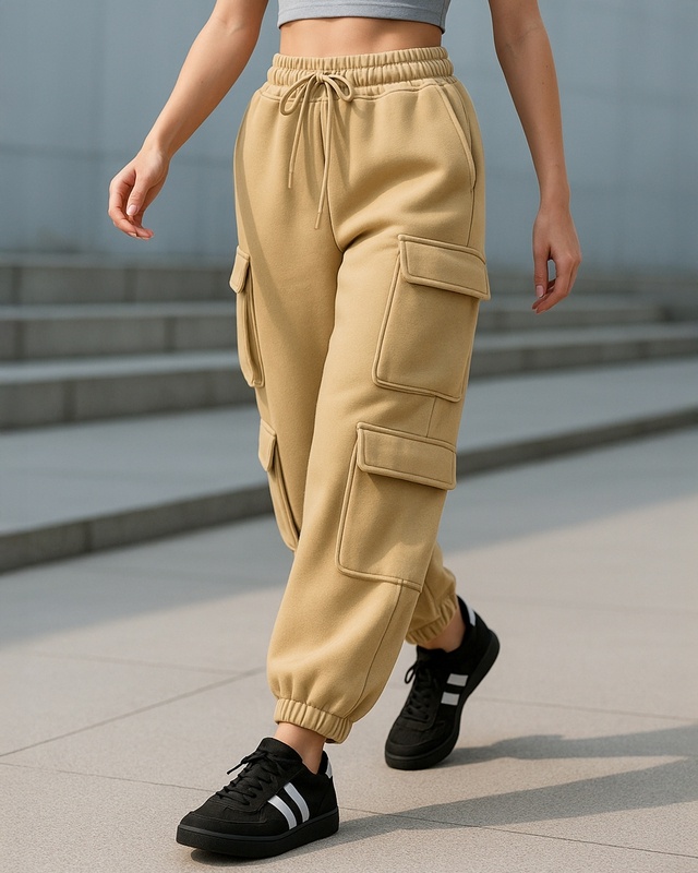 Shop Women's Ginger Root Brown Super Loose Fit Brushed Cargo Joggers-Front