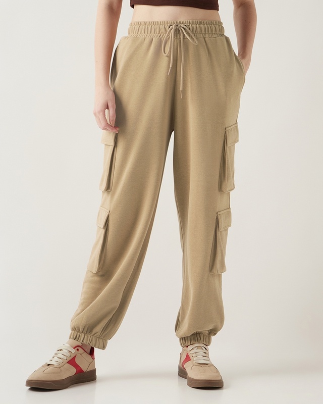 Shop Women's Ginger Root Brown Super Loose Fit Cargo Joggers-Front