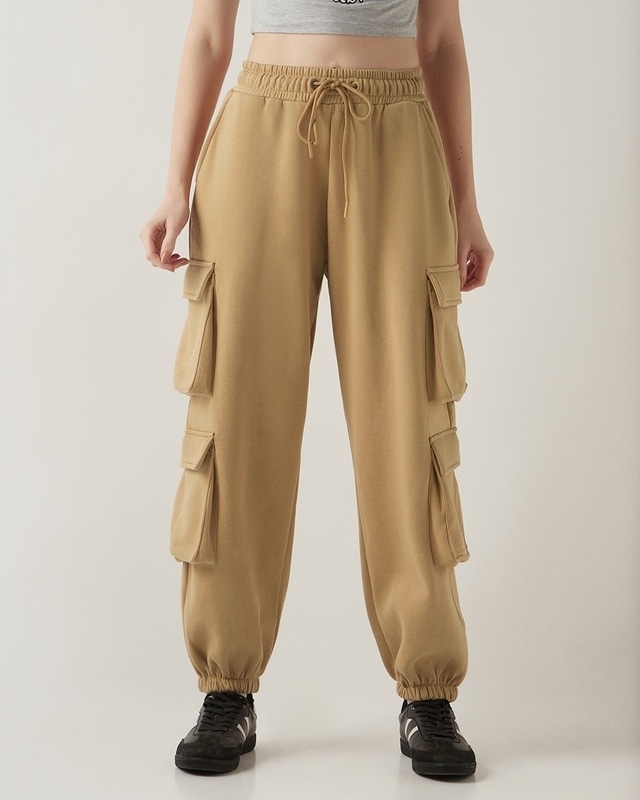 Shop Women's Ginger Root Brown Super Loose Fit Cargo Joggers-Front