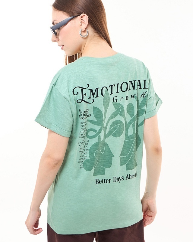 Shop Women's Granite Green Emotional Growth Graphic Printed Boyfriend T-shirt-Front