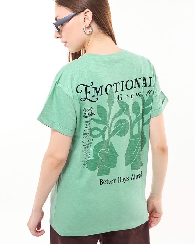 Shop Women's Granite Green Emotional Growth Graphic Printed Boyfriend T-shirt-Front