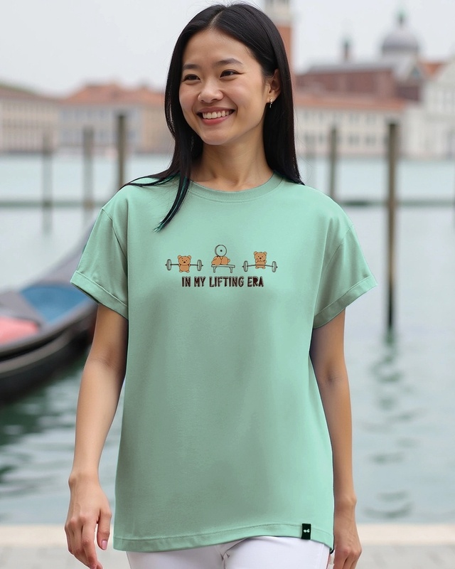 Shop Women's Granite green Lifting Era Graphic Printed Boyfriend T-shirt-Front