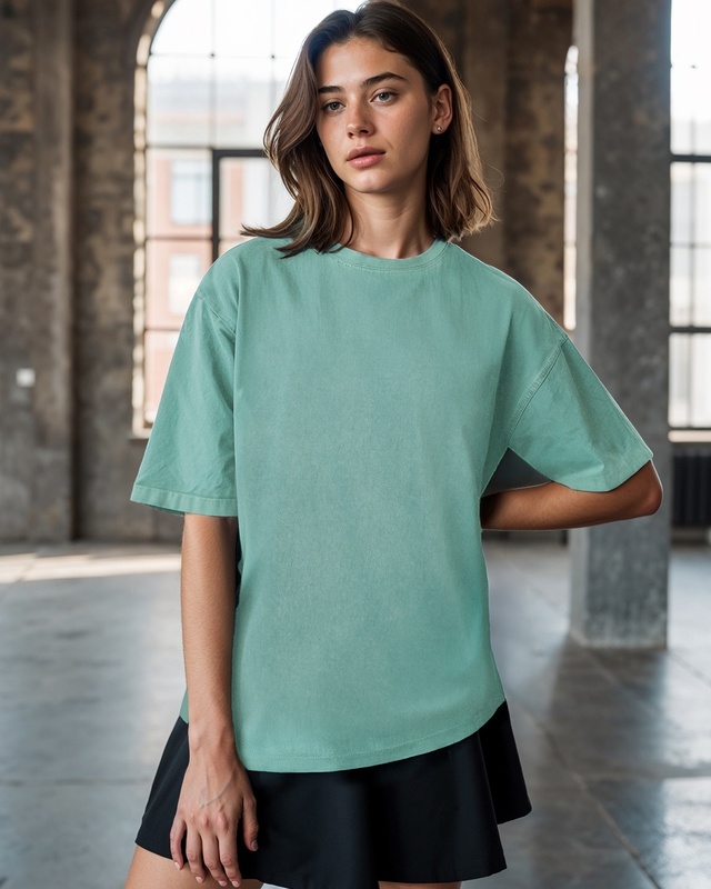 Shop Women's Granite Green Oversized Acid Wash T-shirt-Front