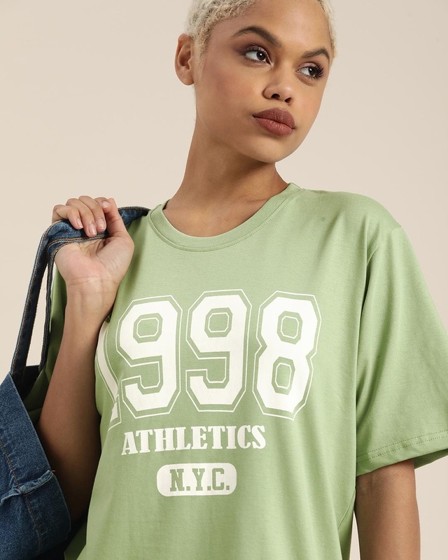 Shop Women's Green 1998 Typography Relaxed Fit T-shirt-Front