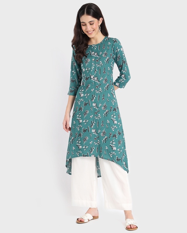 Shop Women's Green All Over Printed Kurta-Front