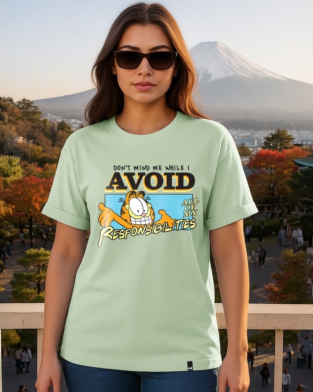 Shop Women's Green Avoiding Responsibilities Graphic Printed Boyfriend T-shirt-Front