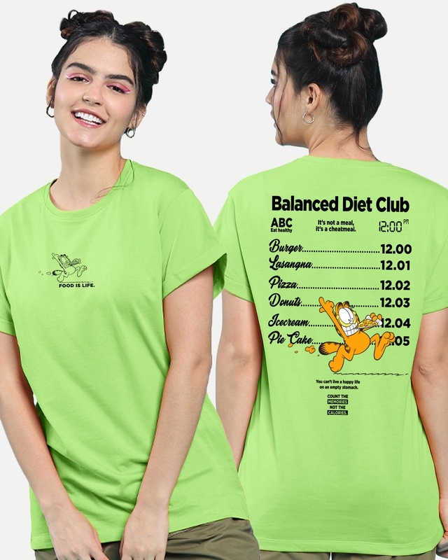 Shop Women's Green Balanced Diet Typography Boyfriend T-shirt-Front