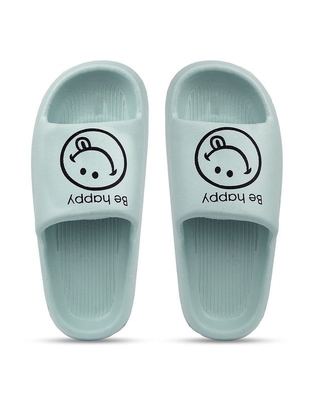 Shop Women's Green Be Happy Printed Sliders-Front