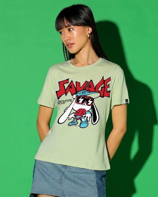Shop Women's Green Being Savage Graphic Printed T-shirt-Front