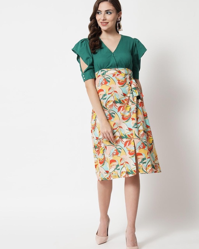 Shop Women's Green & Blue Color Block Dress-Front