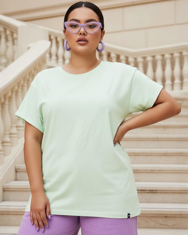 Shop Women's Green Boyfriend Plus Size T-shirt-Front