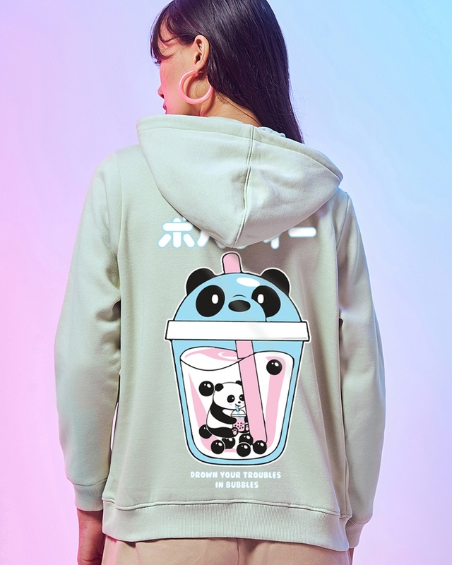 Shop Women's Green Bubble Panda Graphic Printed Hoodies-Front