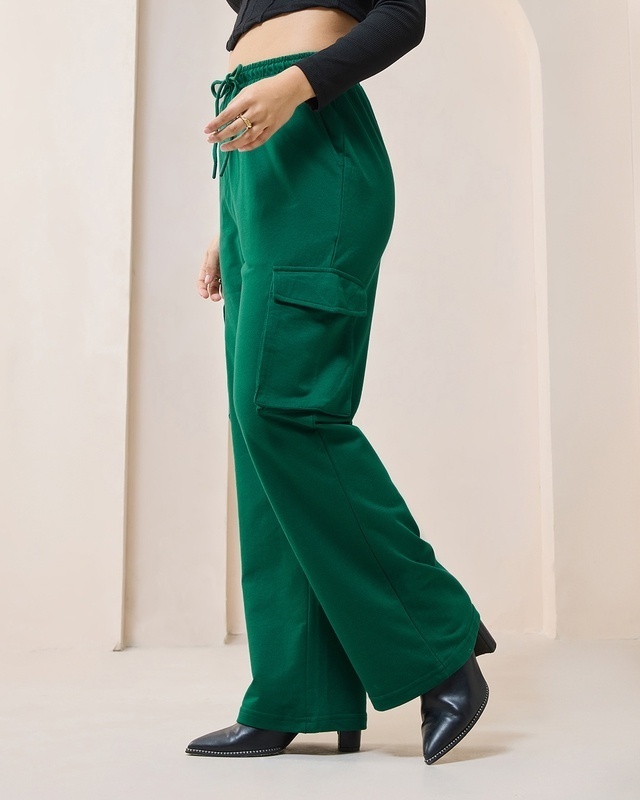 Shop Women's Green Cargo Trackpants-Front
