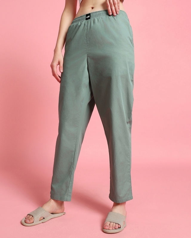 Shop Women's Green Elastic Pyjamas-Front