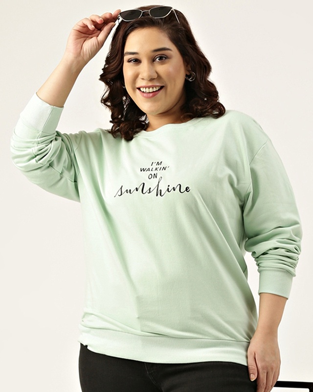 Women's Green Embroidered Plus Size Sweatshirt
