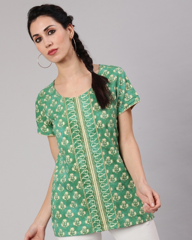 Shop Women's Green Floral Printed Top-Front