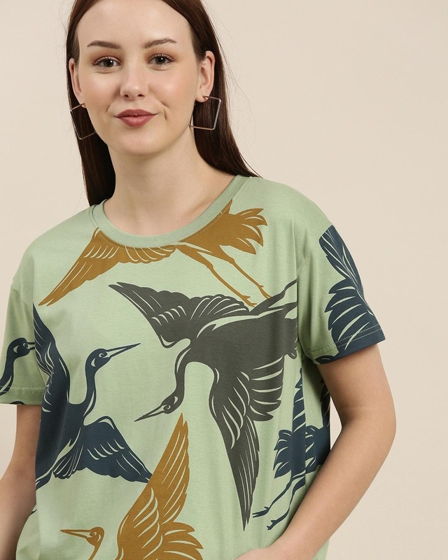 Shop Women's Green Graphic Printed Relaxed Fit T-shirt-Front