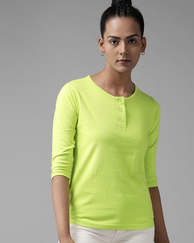 Shop Women's Green Henley T-shirt-Front