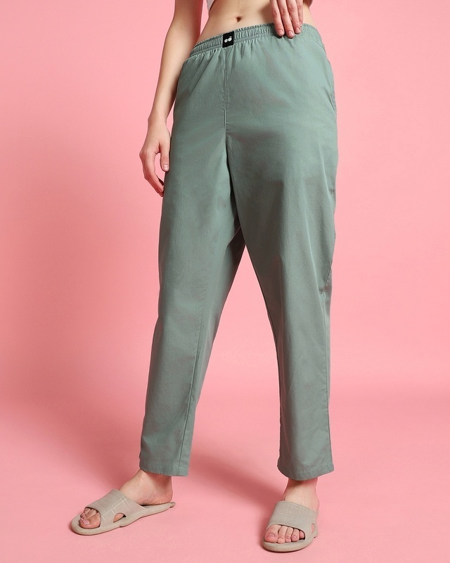 Shop Women's Green Elastic Pyjamas-Front