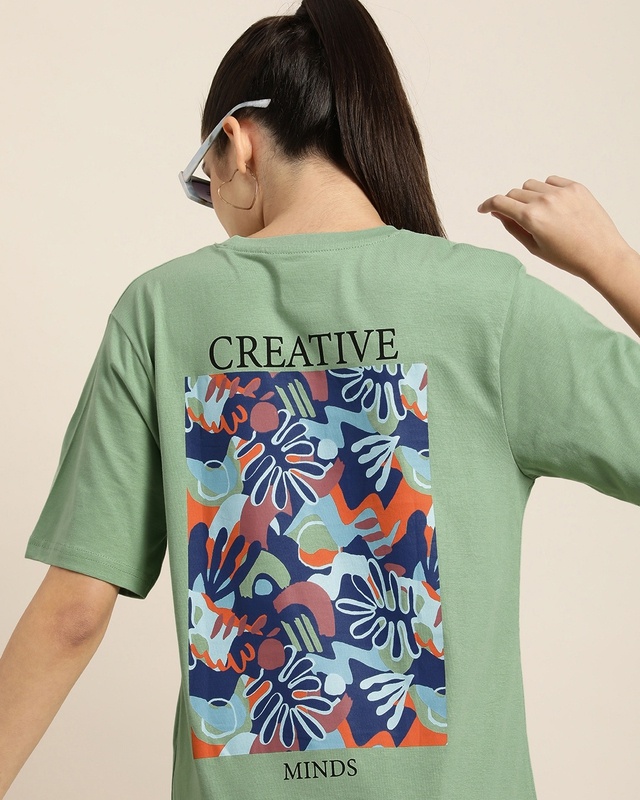 Shop Women's Green Inspire Typography Oversized T-shirt-Front