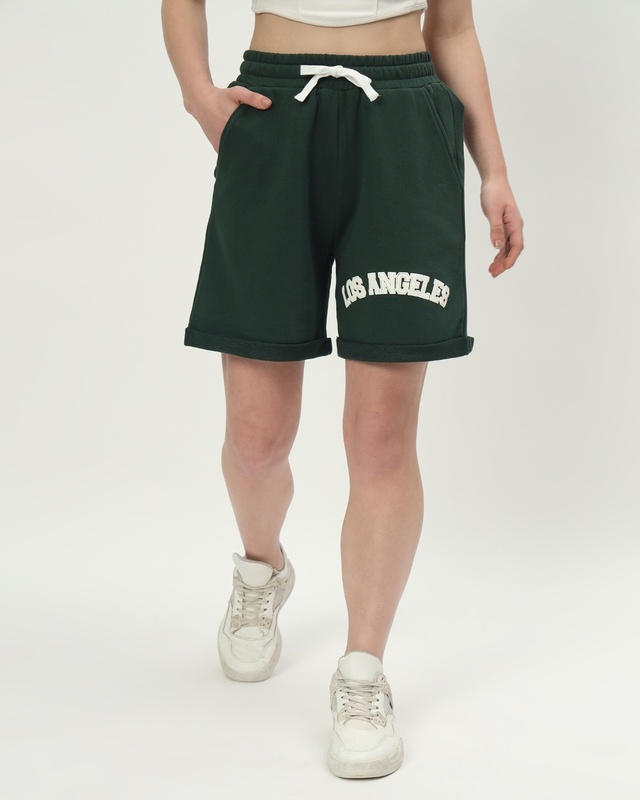 Shop Women's Green Los Angeles Typography Relaxed Fit Shorts-Front
