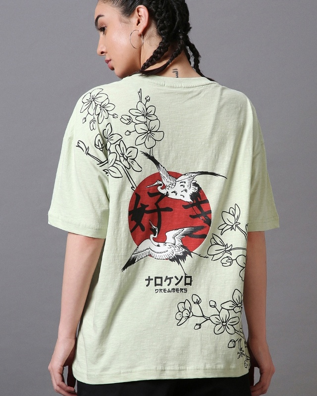 Shop Women's Green Mavis Graphic Printed Oversized T-shirt-Front