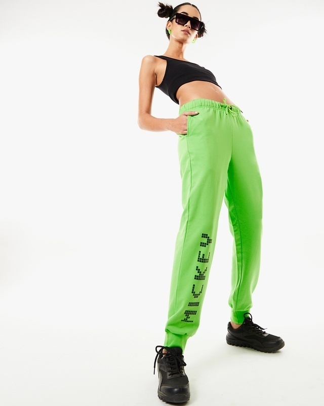 Shop Women's Green Mickey Typography Joggers-Front