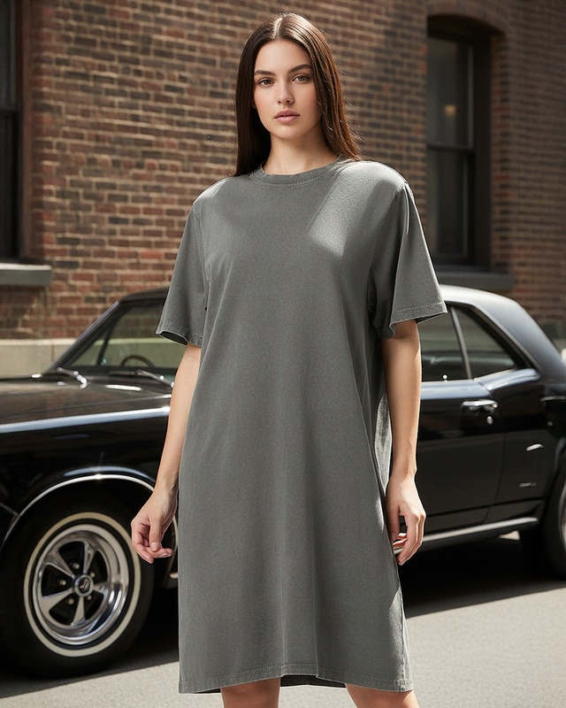 Women's Grey Acid Wash T-Shirt Dress