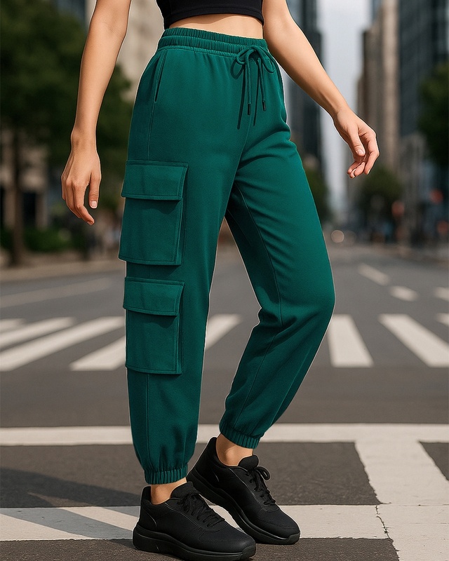 Shop Women's Green Oversized Cargo Joggers-Front