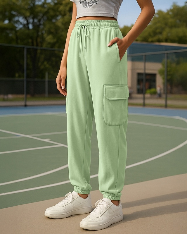 Shop Women's Green Oversized Cargo Joggers-Front