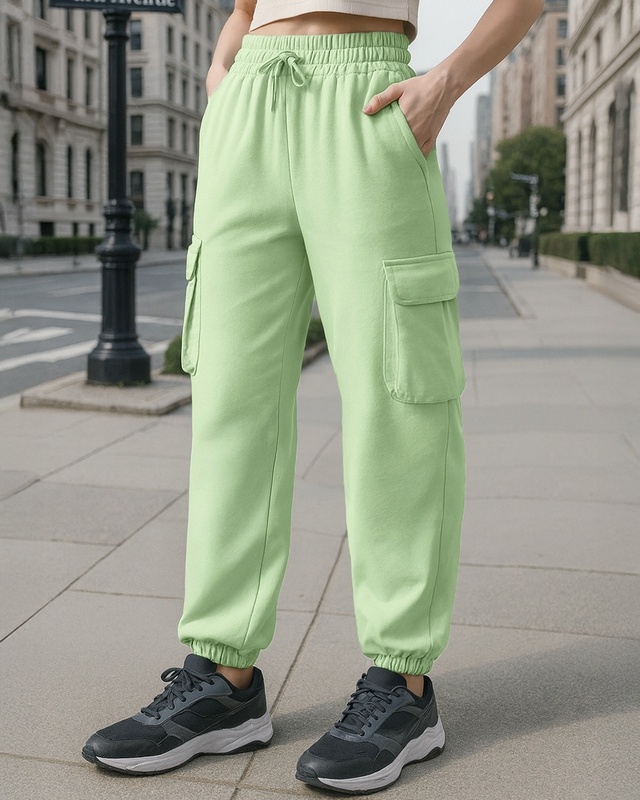 Shop Women's Green Oversized Cargo Joggers-Front