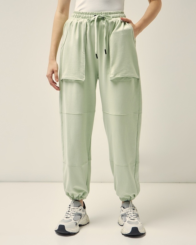 Shop Women's Green Oversized Joggers-Front