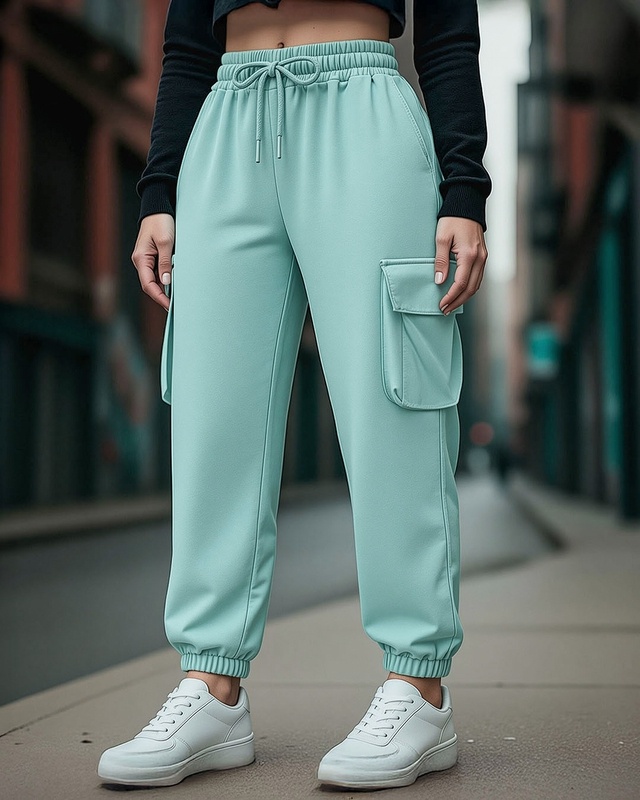 Shop Women's Green Oversized Cargo Joggers-Front
