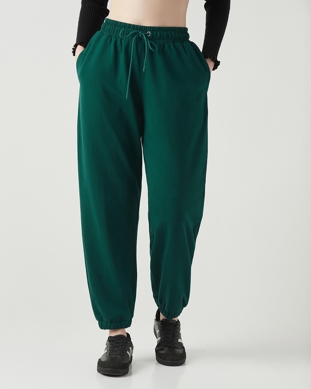 Shop Women's Green Oversized Joggers-Front