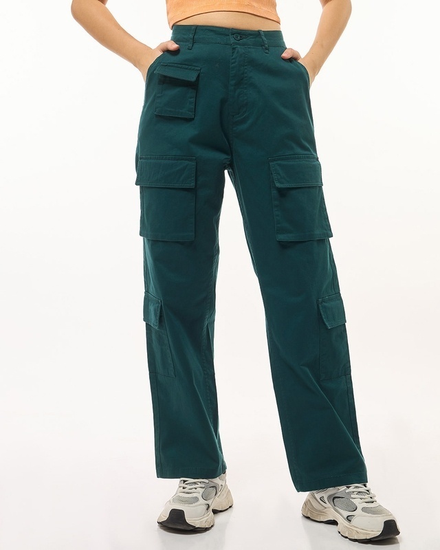 Shop Women's Green Oversized Cargo Pants-Front