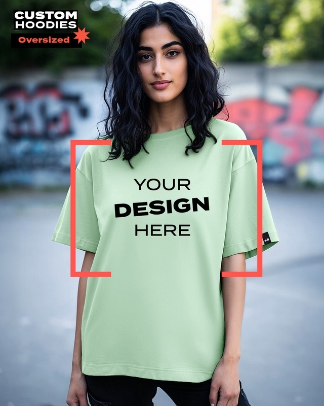Shop Women's Green Oversized Customizable T-shirt-Front